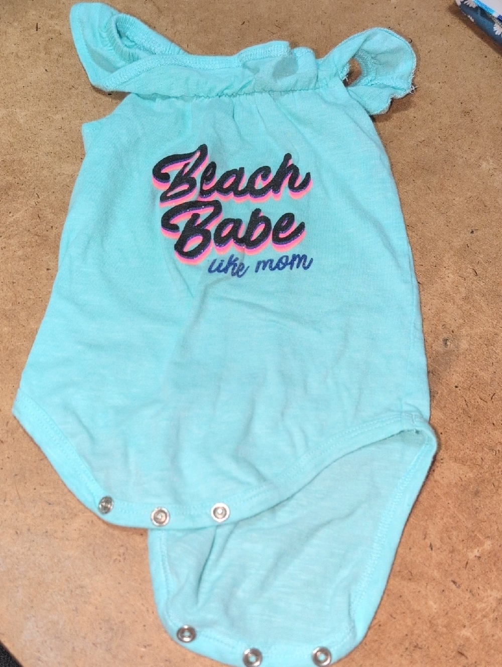 ❤️‍🔥10/$10❤️‍🔥 GUC Baby Girls Okie Dokie Aqua Beach Babe Tank Onesie Size 6M